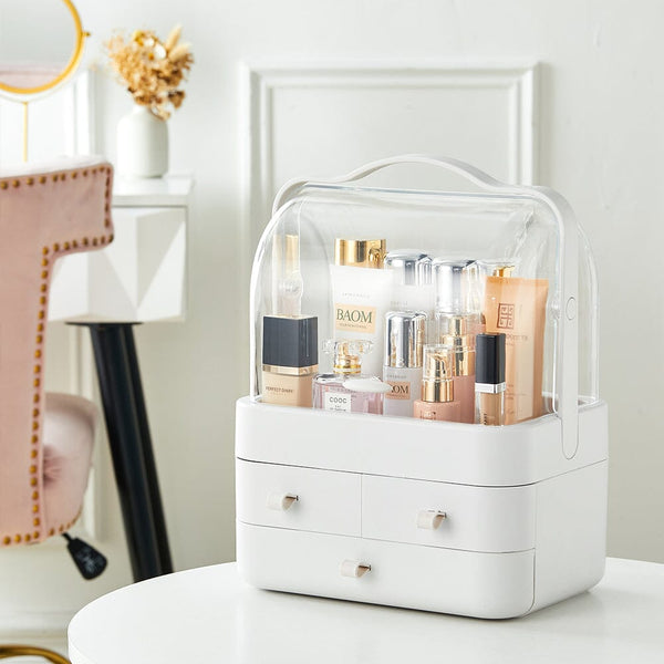 White Portable Dustproof Makeup Storage Box