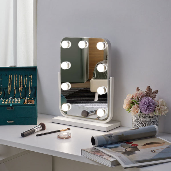 White Rectangle Hollywood Vanity LED Makeup Mirror with 9 Bulbs - 30 x 40 cm