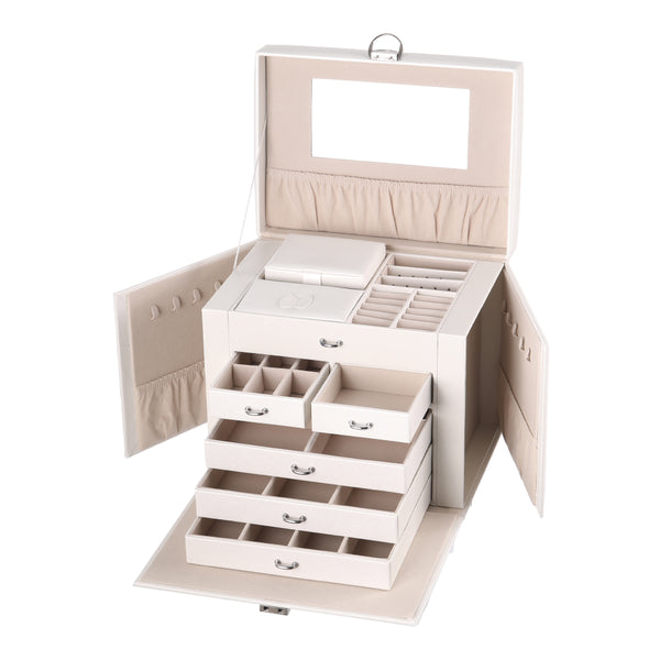Large Multi Tier Faux Leather Jewellery Storage Box with Handle