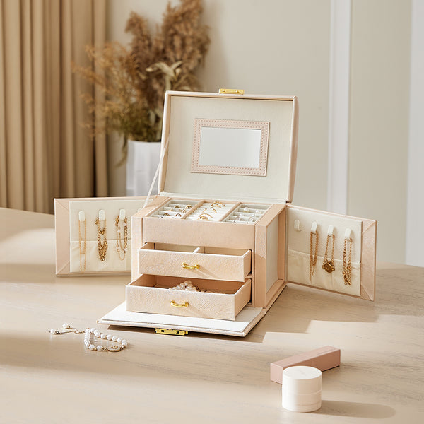 Multi-Function Faux Leather Jewellery Storage Box with Drawers