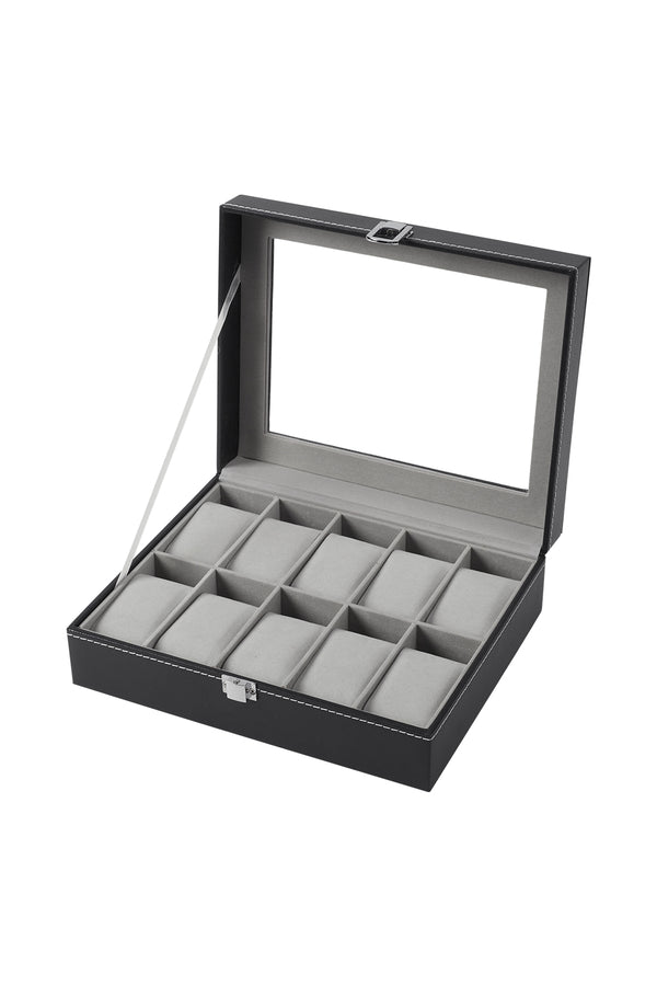 High quality Black Faux Leather Watch Case with 10 Slots