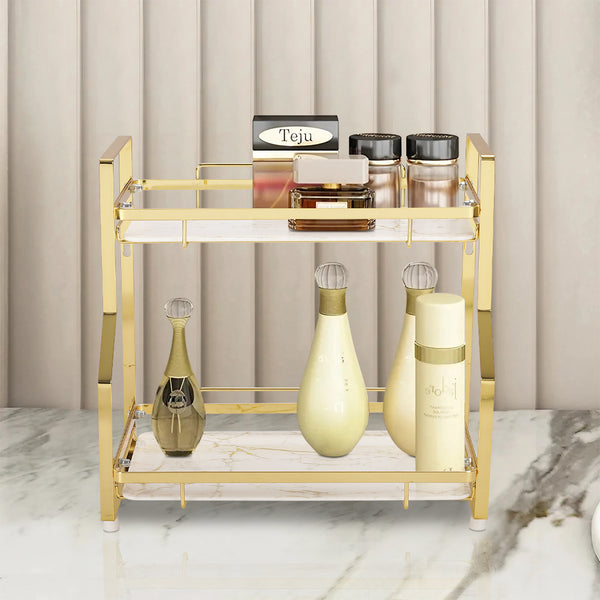 2 Tier Kitchen Bathroom Gold Storage Organiser Rack