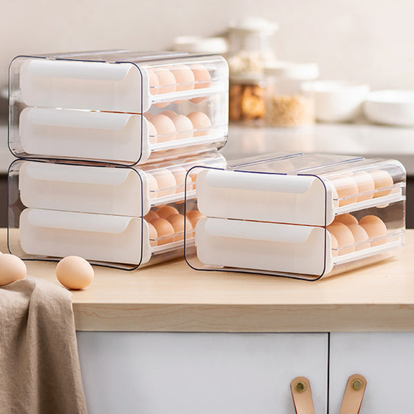 Double-layer Transparent Egg Storage Drawer Box for 32 eggs