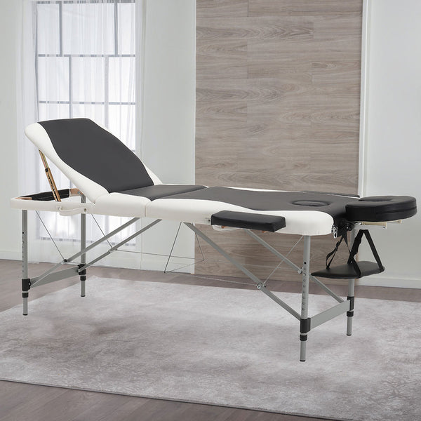 Black and White Leather Upholstered Adjustable Massage Bed