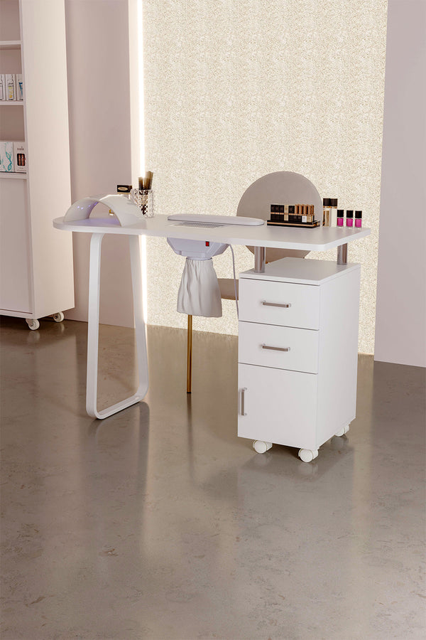 4ft Wide White Wooden Nail Station with Dust Collector