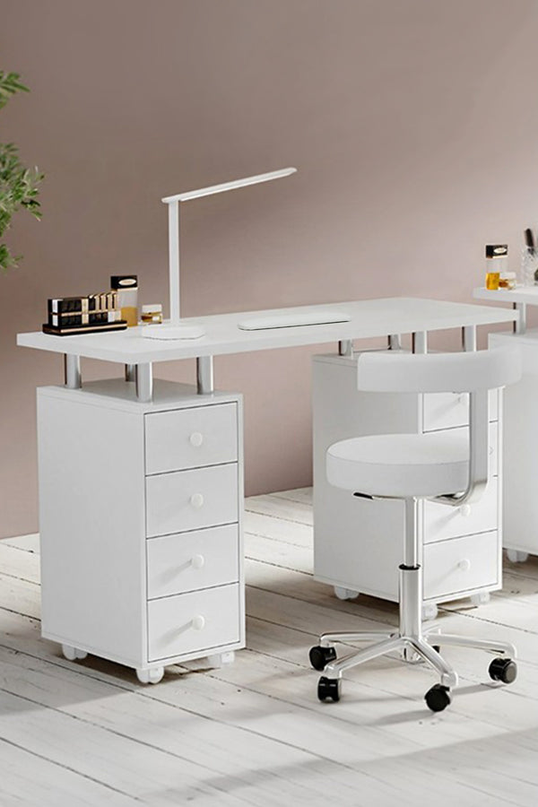 120cm Wide White Professional Manicure Table on Wheels with 8 Drawer
