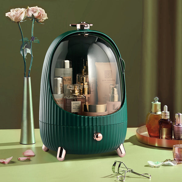 Dark Green Dustproof Makeup Organizer with LED Light