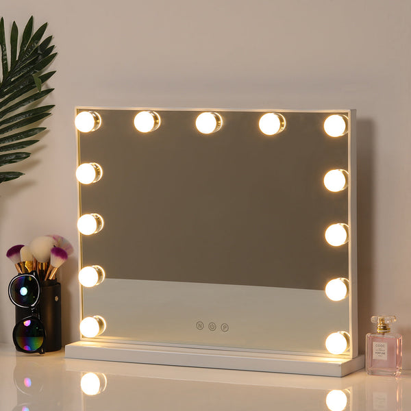 Rectangle Makeup Hollywood Vanity Mirror with LED Lights & Touch Dimmable Bulb - 50x42cm
